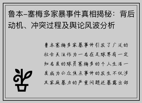 鲁本-塞梅多家暴事件真相揭秘：背后动机、冲突过程及舆论风波分析